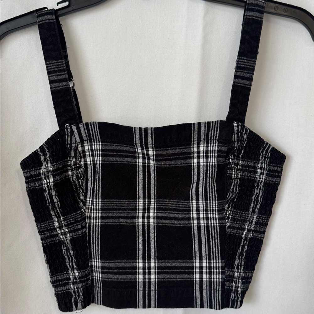 Hollister Black White Plaid Smocked Cropped Cami Tank Top Small